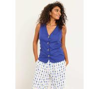 FatFace Linen Rich V-Neck Button Through Waistcoat Cobalt