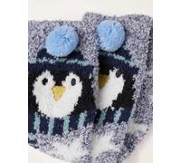 FatFace Penguin Fluffy Socks Blue Mix