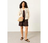 FatFace Pure Cotton Broderie Crew Neck Cardigan Natural
