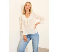 FatFace Pure Cotton Broderie V-Neck Blouse White Mix