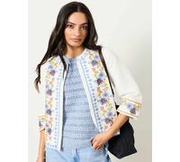FatFace Pure Cotton Embroidered 3/4 Sleeve Jacket White Mix