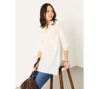 FatFace Pure Cotton Embroidered Tie Neck Tunic White