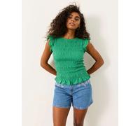 FatFace Pure Cotton Shirred Frill Sleeve Top Green