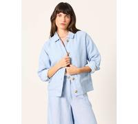 FatFace Pure Linen Lightweight Collared Jacket Blue