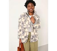 FatFace Zip Up Printed Funnel Neck Fleece Ivory Mix