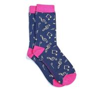 FatFig - Cool Funky Designer Colourful Socks - Bamboo/Cotton Rich - Womens UK 4/7 - Super Soft (UK, Numeric, 4, 7, Regular, Regular, Music Notes Socks - Navy)