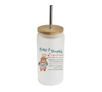 Father and Daughter Quote Gift - Cute Bear Design for Father’s Day - Heart-Warming Bond Message for Dad, Frosted Glass Tumbler 18 OZ with Bamboo Lid & Silver Straw.