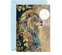 Father Birthday Card - Majestic Gold Lion - Beautiful Happy Birthday Card for Father from Daughter Son, 5x7 Inch Male Men Bday Golden Greeting Cards