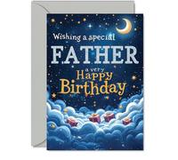 Father Birthday Card - Starry Night Moon Clouds - Happy Birthday Card for Father from Son Daughter, 5x7 Inch Male Bday Greeting Cards