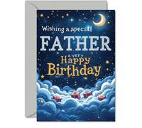 Father Birthday Card - Starry Night Moon Clouds - Happy Birthday Card for Father from Son Daughter, A5 Male Bday Greeting Cards