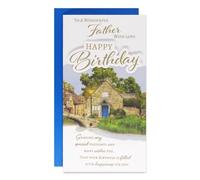 Father Birthday Card. To A Wonderful Father With Love Happy Birthday Village Scene.