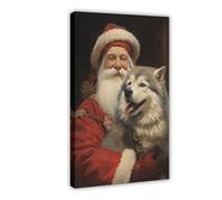 Father Christmas And The Husky Canvas Poster Wall Art Decor Print Picture Paintings for Living Room Bedroom Decoration 20x30inch(50x75cm)