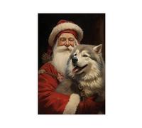 Father Christmas And The Husky Canvas Poster Wall Art Decor Print Picture Paintings for Living Room Bedroom Decoration 20x30inch(50x75cm)