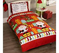 Father Christmas Kids Santa Presents Xmas Quilt Duvet Cover and Pillowcase Bedding Bed Set, Multi-Colour, 2 pcs, Single