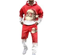 Father Christmas Outfit Adult,Holiday Hooded Sweatshirt And Jogger Set For Everyday Casual Wear A Versatile Festive Two Piece Outfit (Red, XXXL)