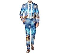 Father Christmas Outfit Adult,Men's Suits Product Category Men Christmas Printed Suit And Trousers Casual Loose Comfortable Business And Foreign Trade Two Piece Set (Sky Blue, XL)