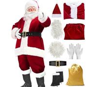 Father Christmas Outfit Adult Santa Claus Costume for Men Father Xmas Outfit Christmas Suits For Men Inflatable Santa Suit Claus Clothes Velvet Xmas Holiday Party Cosplay