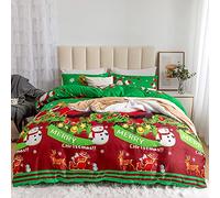 Father Christmas Royal Santa Claus Merry Santa Xmas Duvet Quilt Cover & Pillowcase Bedding Set Multi-Colour Snowman Presents Set Ultra Soft Easy Care, Modern Design (Merry Christmas, Double 200x200cm)