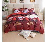 Father Christmas Royal Santa Claus Merry Santa Xmas Kitty Duvet Quilt Cover & Pillowcase Bedding Set Multi-Colour Snowman Presents Set Ultra Soft Easy Care, Modern Design (Santa Red, Single)