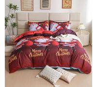 Father Christmas Royal Santa Claus Merry Santa Xmas Kitty Duvet Quilt Cover & Pillowcase Bedding Set Multi-Colour Snowman Presents Set Ultra Soft Easy Care, Modern Design (Double, Santa Red)