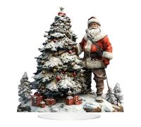 Father Christmas Sculpture - Flat Resin Duo Artwork Figures, Yuletide Tabletop Highlight, Warm Winter Shape Emblem Detail | adorning counters shelves porches offices entryways jolly spots decorum