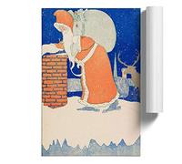 Father Christmas with Reindeer | Unframed Wall Art Print | Ready to Frame Poster | Modern Home Decor Picture | Artwork for Living Room, Bedroom, Kitchen or Office | A1 (59.4x84.1 cm)
