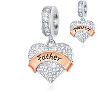 Father Daughter Dangle Charms fits Pandora Fathers Day Bracelet, Pave Heart Clear CZ Dad and Daughter Pendant, 925 Sterling Silver Beads, Gift for Daddy Little Girl/Dad in Law/Grandpa