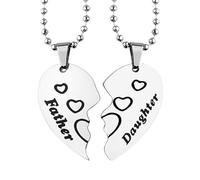 Father Daughter Necklace Gifts for 2 Heart Matching Necklaces Set for Daughters Dad Father's Day Gifts for Men Fathers Long Distance Relationship Gift for Step Daughter Graduation Gift for Women