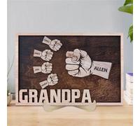 Father Day Gifts for Grandpa Personalized 1-8 Grandkids Fist Bump Wood Signs Laser Engraved Name Wooden Signs Custom Family Frame Desk Decor Gift for Dad Husband Papa Husband