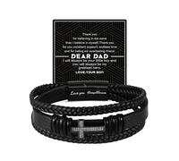 Father Day Gifts for My Man Boyfriend Husband Dad Grandpa Brother Son Him Men, Mens Cross Leather Braided Bracelet Mens Jewelry Birthday Gift Ideas for Men Valentines Christmas Gifts, 8.5 Inch