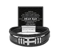 Father Day Gifts for My Man Boyfriend Husband Dad Grandpa Brother Son Him Men, Mens Cross Leather Braided Bracelet Mens Jewelry Birthday Gift Ideas for Men Valentines Christmas Gifts, 8.5 Inch