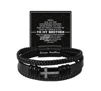 Father Day Gifts for My Man Boyfriend Husband Dad Grandpa Brother Son Him Men, Mens Cross Leather Braided Bracelet Mens Jewelry Birthday Gift Ideas for Men Valentines Christmas Gifts, 8.5 Inch