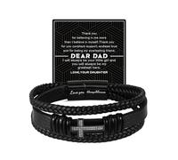 Father Day Gifts for My Man Boyfriend Husband Dad Grandpa Brother Son Him Men, Mens Cross Leather Braided Bracelet Mens Jewelry Birthday Gift Ideas for Men Valentines Christmas Gifts, 8.5 Inch