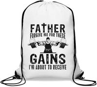 Father Forgive Me for These Gains I'm About to Receive Gym Sack Casual Drawstring Bag White