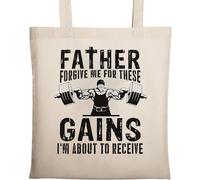 Father Forgive Me for These Gains I'm About to Receive Natural Ecological Cotton Tote Bag Beige