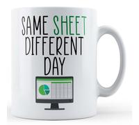 Father Fox - Same Sheet Different Day - Funny Spreadsheet Colleague, Co-Worker Gift Mug, Ceramic, 11fl.oz.