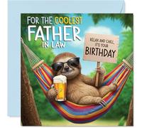 Father in Law Birthday Card - Chilled Out Sloth - Happy Birthday Card for Father in Law from Son Daughter, 145mm Bright and Colourful Bday Greeting Cards