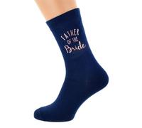 Father of the Bride Wedding Socks, Navy Blue with Rose Gold Print Design, Cotton Blend, UK Mens Size 5-12