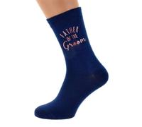 Father of the Groom Wedding Socks, Navy Blue with Rose Gold Print Design, Cotton Blend, UK Mens Size 5-12