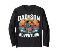 Father Son Sailing Adventure Retro Sunset Nautical Ship Long Sleeve T-Shirt