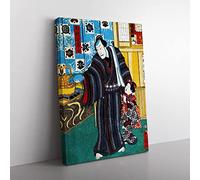 Father With Child By Utagawa Kunisada Asian Japanese Canvas Wall Art Print Ready to Hang, Framed Picture for Living Room Bedroom Home Office Décor, 50x35 cm (20x14 Inch)
