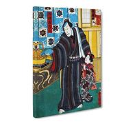 Father With Child By Utagawa Kunisada Asian Japanese Canvas Wall Art Print Ready to Hang, Framed Picture for Living Room Bedroom Home Office Décor, 24x16 Inch (60x40 cm)