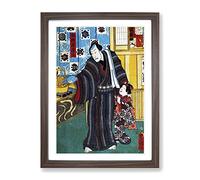 Father With Child By Utagawa Kunisada Asian Japanese Framed Wall Art Print, Ready to Hang Picture for Living Room Bedroom Home Office Décor, Walnut A4 (34 x 25 cm)