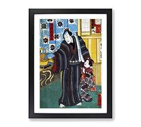 Father With Child By Utagawa Kunisada Asian Japanese Framed Wall Art Print, Ready to Hang Picture for Living Room Bedroom Home Office Décor, Black A3 (34 x 46 cm)