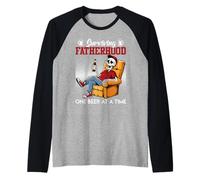 Fatherhood SURVIVING FATHERHOOD ONE BEER A TIME Dads Raglan Baseball Tee