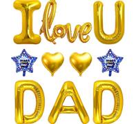 Fathers Day Balloons Set - Fathers Day Decorations Include Gold I Love U Dad, Gold Love, Blue Star Foil Balloons for Dad's Day Backdrop Decor