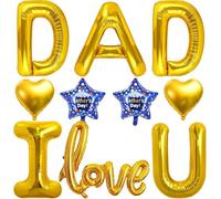 Fathers Day Balloons Set - Fathers Day Decorations Include Gold I Love U Dad, Gold Love, Blue Star Foil Balloons for Dad's Day Backdrop Decor