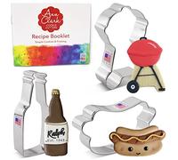 Father's Day BBQ Gril Cookie Cutters 3-Pc Set Made in the USA by Ann Clark, Beer/Soda Bottle, Hot Dog, BBQ Grill