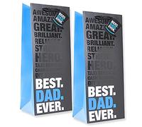 Fathers Day Bottle Gift Bag with Gift Tags | 36cm x 12cm x 11cm | Pack of 2 | Dads Day Thick Luxury Paper Gift Bag | Dad's Day Gifts Bags