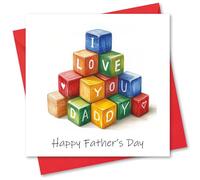 Father's Day Card. Childrens Blocks Design. Card with Envelope. 150x150mm when folded.